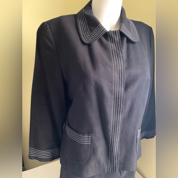 Zara black blazer jacket collared 3/4 sleeves two pockets stich accent US 10 - Picture 7 of 16